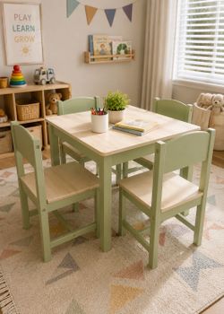 Handcrafted Kids Table & 4 Chairs Set | Solid Wood | Montessori Style