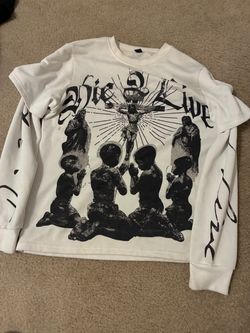 White Religious Graphic Crewneck Sweatshirt