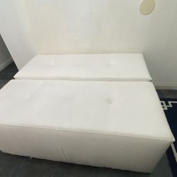 White Button Tufted Ottoman 