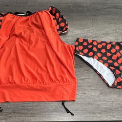 SHEIN Orange Black Polka Dot Plus Size 2XL Tankini Bikini Set