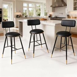 Bar Stools Set Of 3 26 Inch Tall Counter Height Barstools With Backs Upholstered Bar Chairs For Kitchen Island Home Coffee Bar
