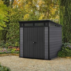 Keter Cortina 7x7 Premium Modern Outdoor Storage Shed ADO #:CST-10514 Brand New .Price is Firm. Description : •	Made of innovative wood composite Evot