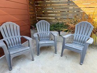 3 Gray Plastic Adirondack Chairs