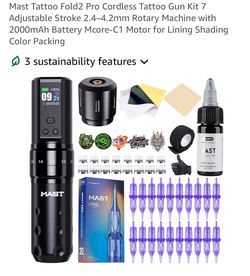 Tattoo machine with printer and transfer paper and needles and caps and everything