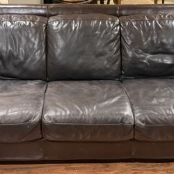 Used Bassett Genuine thick Leather Couch, Loveseat and Recliner