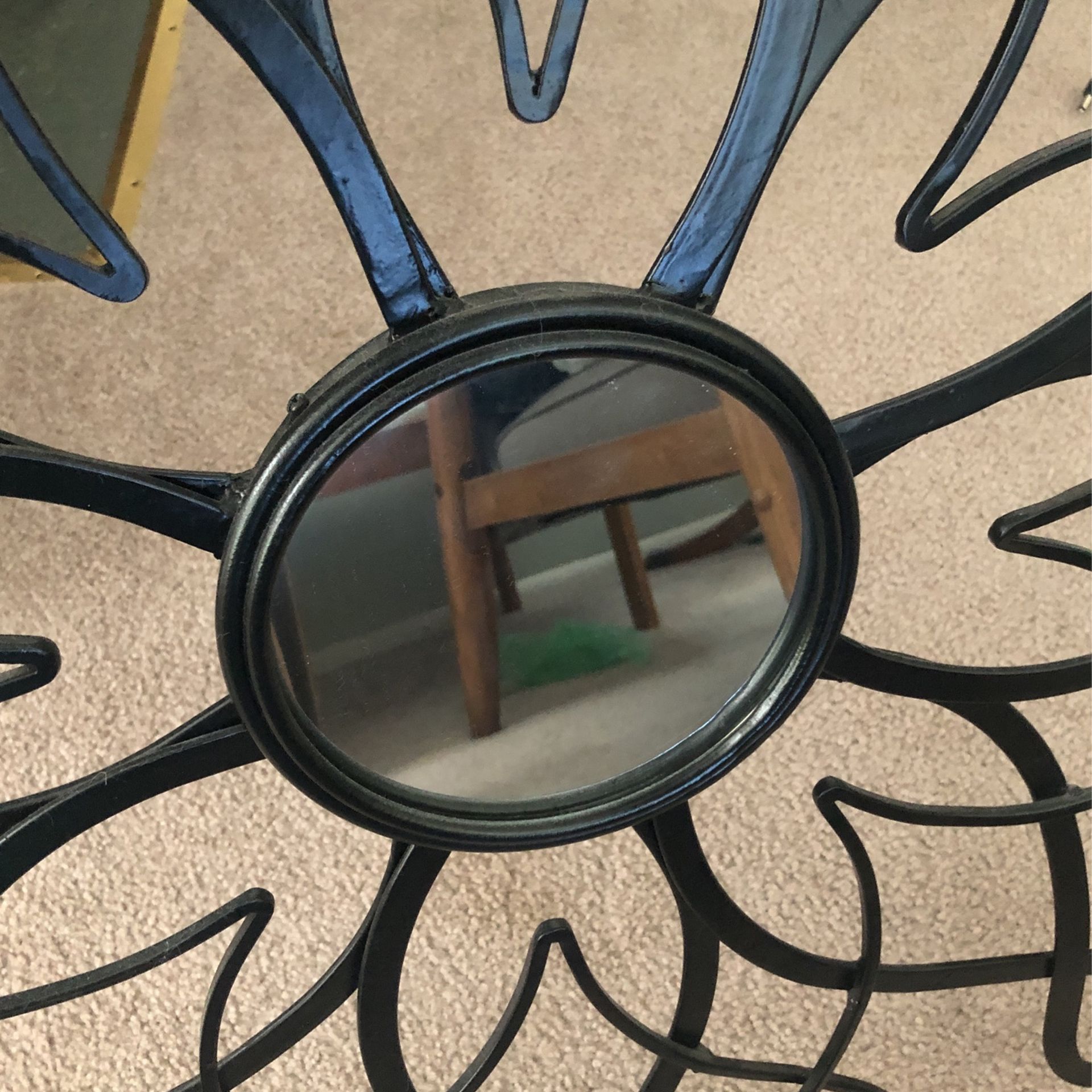 Black Metal Flower Motif Mirror