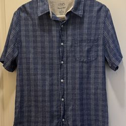 Chaps Seacoast Wash Blue and White Plaid Short Sleeve Button Down Men’s M 