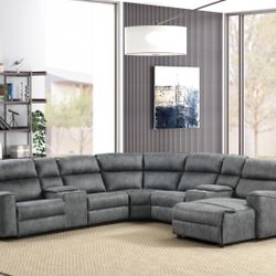 4PC Orlo Power Sectional/ USB & Cup holders & Storage Console 