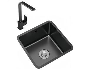Kferfft Black Kitchen Sink 15 Inch Undermount Single Bowl Workstation Sink, SUS304 Stainless Steel Bar Square Sink RV Utility Sinks With Accessories (