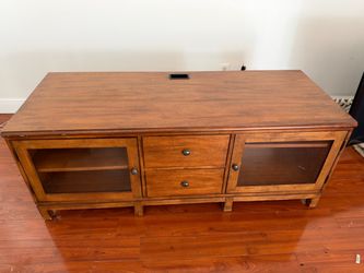 Wood TV Stand with Glass Doors and Drawers