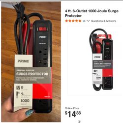 Prime 6-Outlet Surge Protector 4ft Cord