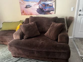 Giant dark brown sofa chair/loveseat with ottoman