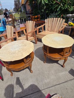2 vintage French-style side tables with faux marble tops