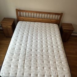 IKEA Queen Wood Bed Frame Sealy Mattress Nightstands 