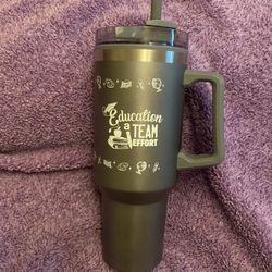 New Education Gray Travel Mug with Straw