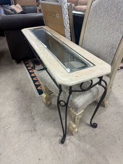 Stone Top Console Table with Glass Insert