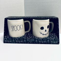 NEW Rae Dunn SPOOKY Skull Halloween Mug Set of 2 Original Box Magenta
