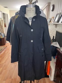 Max & Co women Navy Blue Hooded Button-Front Rain Coat Size 4R Small