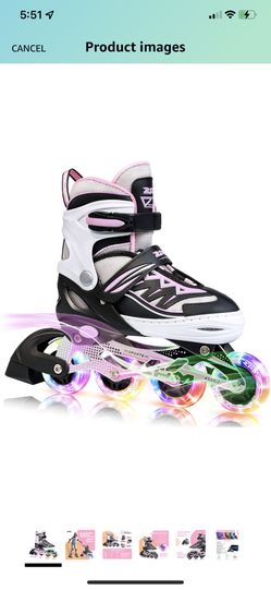 Brand New 2PM SPORTS Cytia Pink Girls Adjustable Illuminating Inline Skates with Light up Wheels, Fun Flashing Beginner Roller Skates for Kids