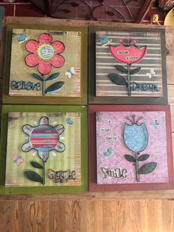 Set of 4 Floral Inspirational Wall Art Panels