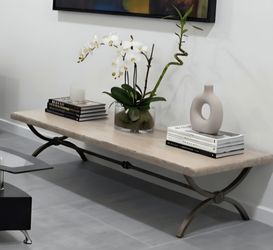 Marble Rectangular Top Coffee Table with Metal Base