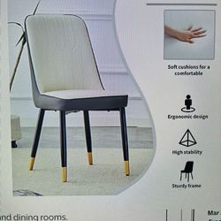 New Noble House, 35 Inch Modern Dining Chairs, PU Leather Seat And Backside Chairs, Metal Legs, White, And Gray.  Sets Of 2.  8 Total Chairs. of.