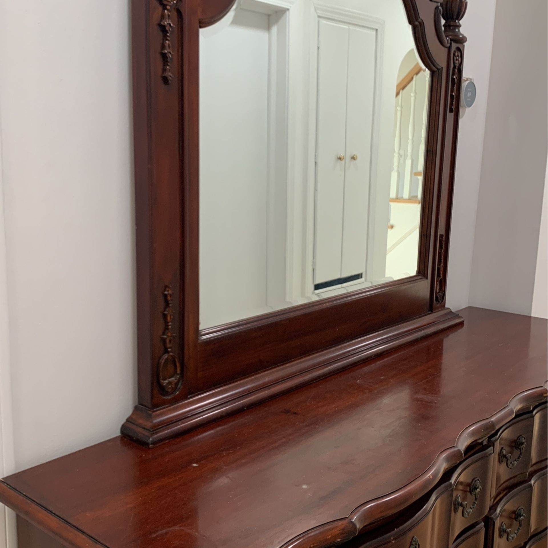 Drawer Red Wood Dresser with Mirror 