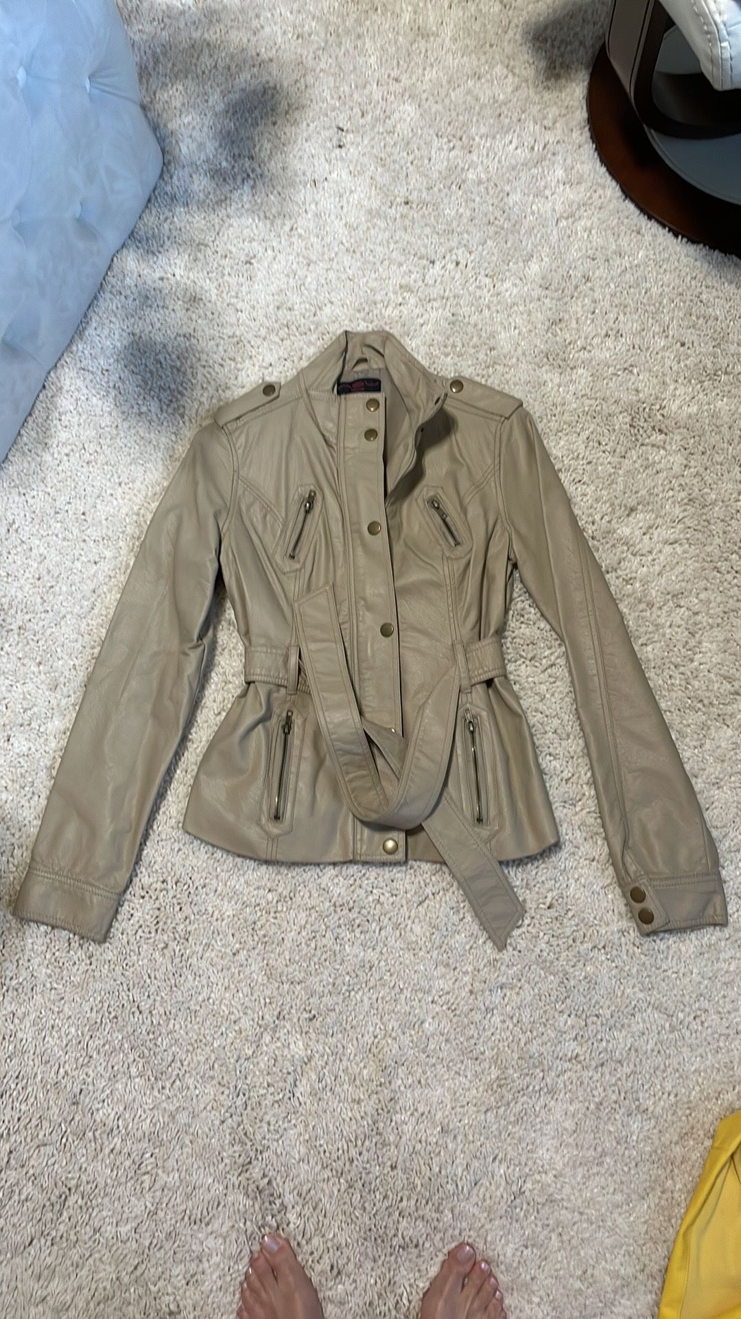 nude tan women’s faux leather jacket coat medium