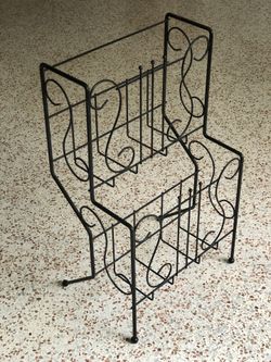 Vintage mid-century modern wire record rack/holder Magazine Plant Book 50’s 60’s 70’s Black Metal Iron Steel Vinyl LP Storage