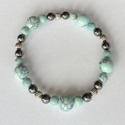 Grounding & Balance Bracelet | 6-10mm Semi-precious Gemstone Bracelet | Turquoise • Hematite | Handmade |