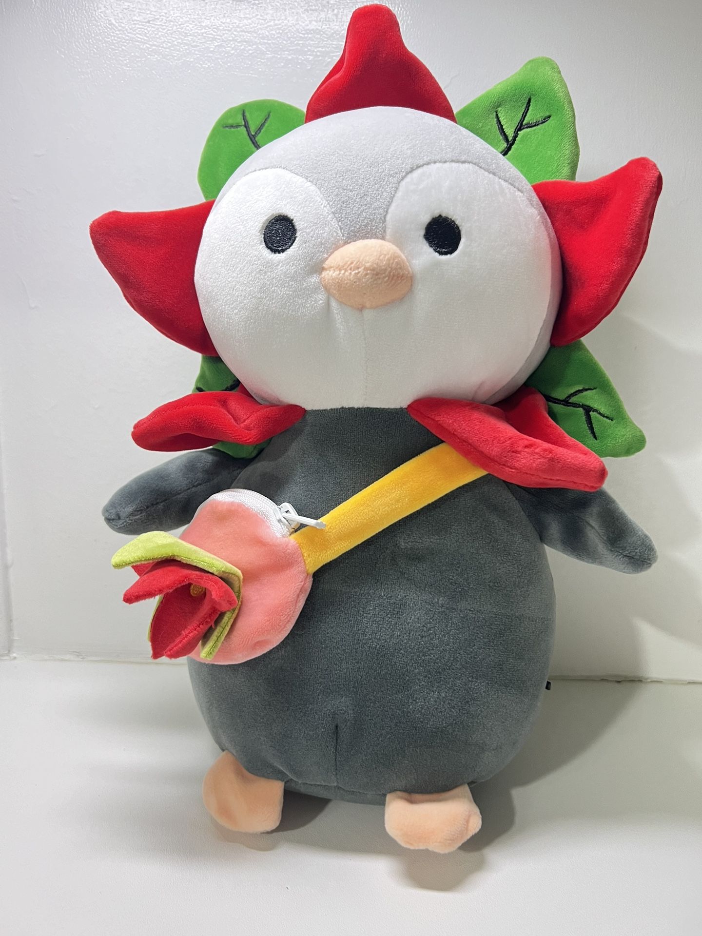 RUSS Holiday Penguin Plush With Poinsettia Flower Head And Zip Satchel Jazwares 11”