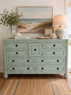 🌊 Coastal Mint Distressed Dresser / Sideboard 🌊