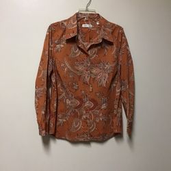 Women’s COLDWATER CREEK Cotton/spandex paisley print button front long sleeve blouse… Size XL/18