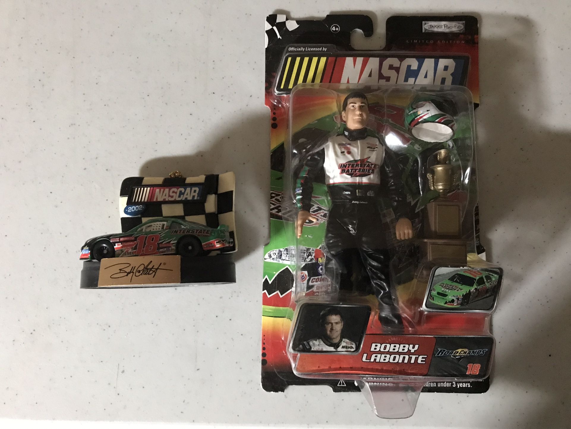 NASCAR Bobby Labonte #18 Action Figure w/ Car & Xmas Ornament