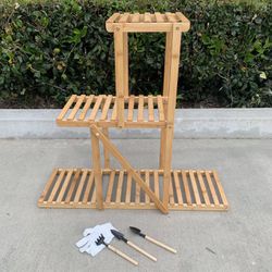 New In Box Heavy Duty Bamboo 32x10x32 Inch Tall Plant Stand Rack for Indoor Or Outdoor Flower Pot Holder Shelf Rack 