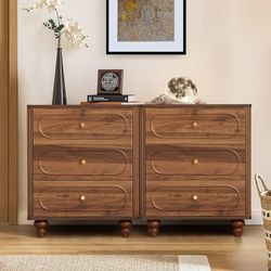 3 Drawer Fluted Dresser for Bedroom Set of 2, Mid Century Modern Chest of Drawers, Wood Storage Small Dresser Organizer for Bedroom Living Room Hallwa
