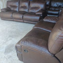 Huge Size Brown Leather Recliner Sofa Set
