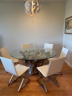 Z Gallerie Glass & Root Base Dining Table with 6 Chairs