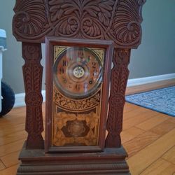 1915  Antique E. Ingraham Gingerbread Clock  ** Works** Has Key** 