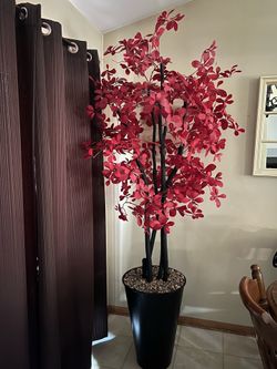 Cherry blossom fake tree with black trunk 6 foot, black metal base