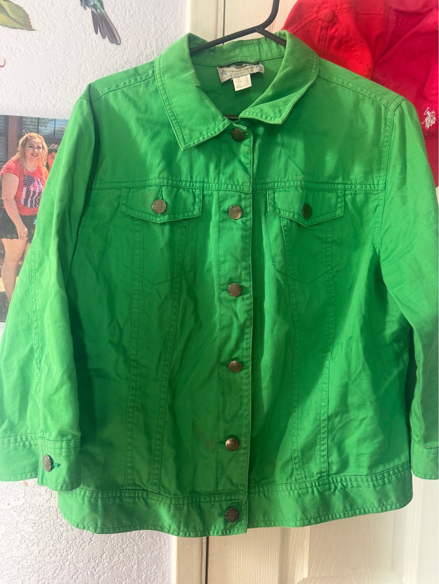 Women green soft jacket size 14