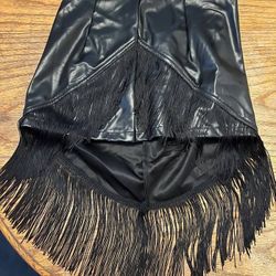 Women’s Apperloth Fringe Trim Faux Smooth Leather Slender Skirt Size XS 
