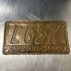 1933 - ARIZONA - COPPER - LICENSE PLATE