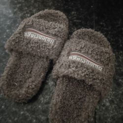 Balenciaga Grey Furry Slides