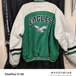 CHAMPION from The 70s Or 80s VINTAGE Philadelphia Eagles Kelly Green And Beige Bomber Style Jacket Size L