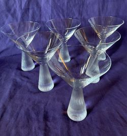 Set of 6 Vintage Artland Prescott Martini Glasses Frosted Geometric Stem