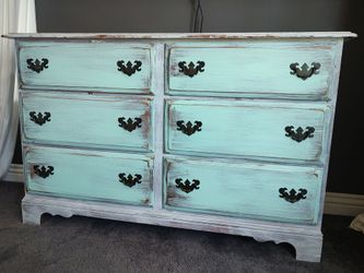 Rustic Distressed Turquoise Wood 6-Drawer Dresser / Chest