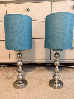 Pair of Table Lamps with Teal Shades