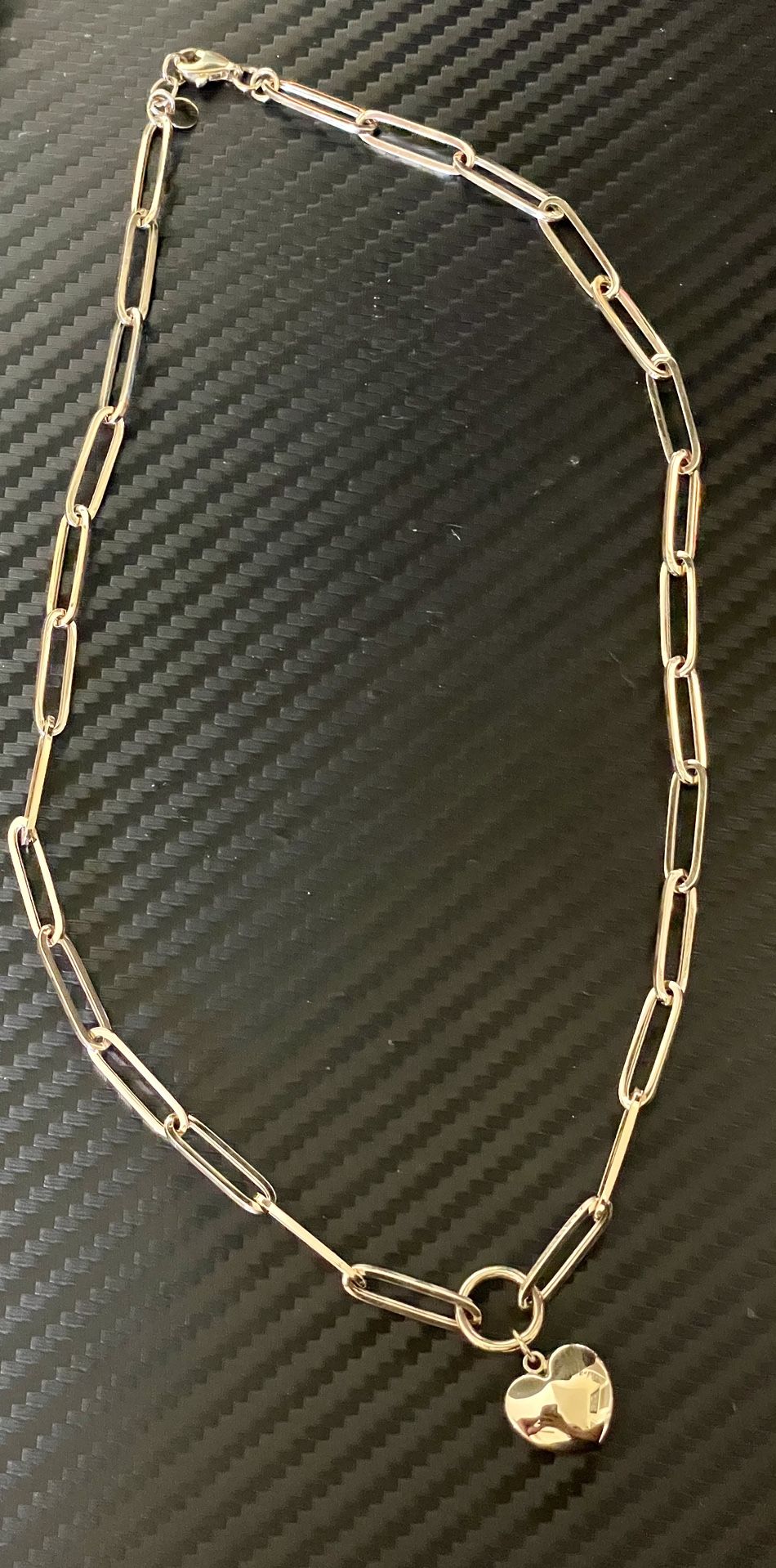 14kt Yellow Gold Paperclip Necklace with Heart Charm