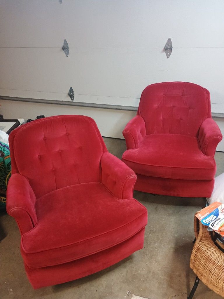 Vintage Red Velvet Swivel Chairs